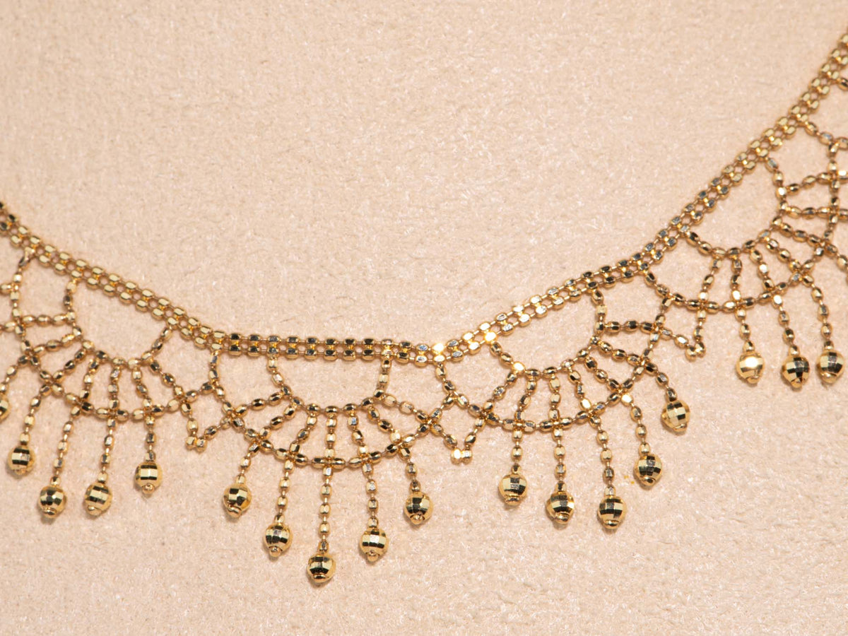 18K Gold Lace Necklace 7.56g Peacock Feather Scallop Design R4576 Aurora Designer