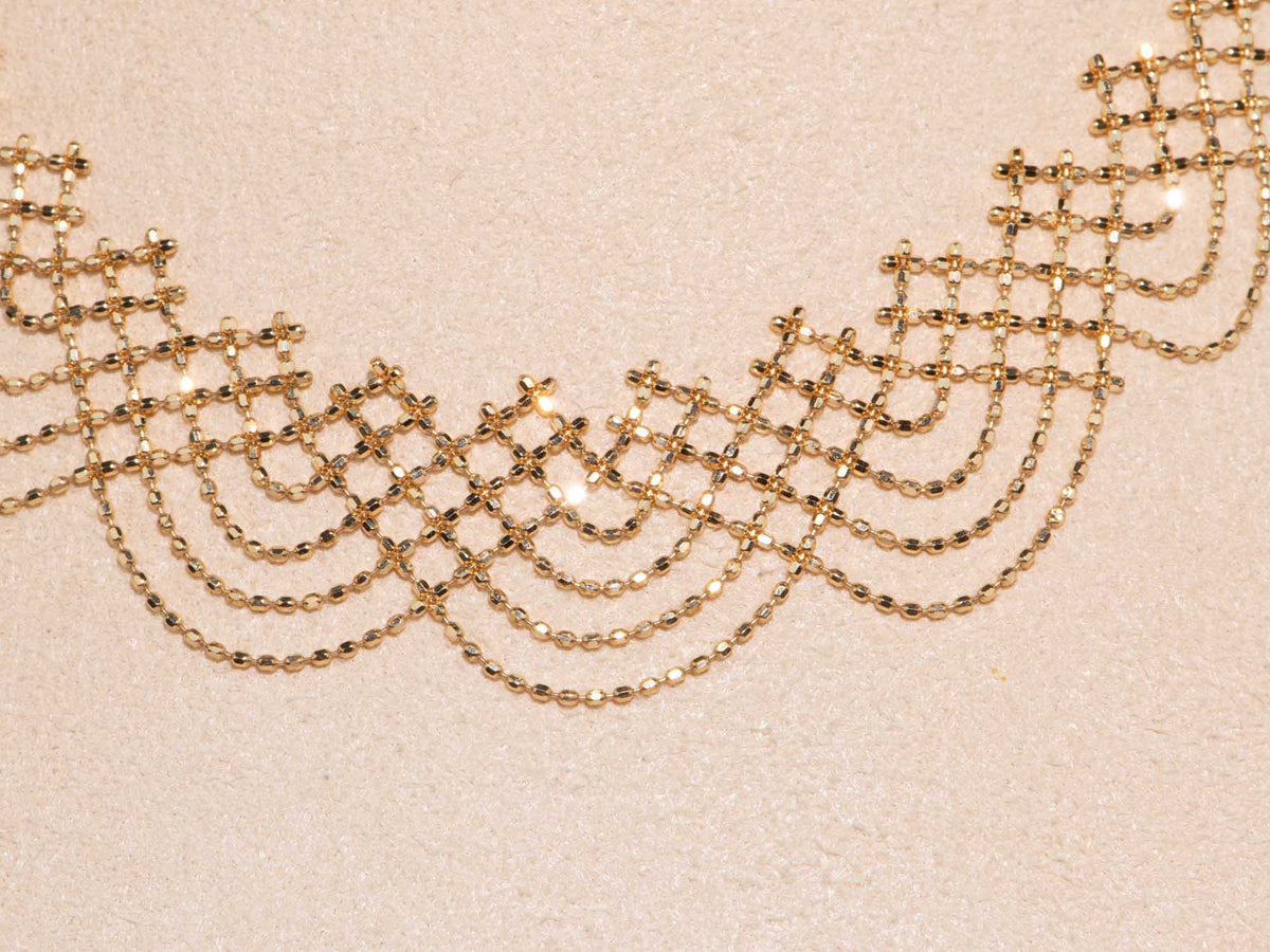 18K Gold Filigree Bead Lace Edge Necklace 5.3g R4577 Aurora Designer