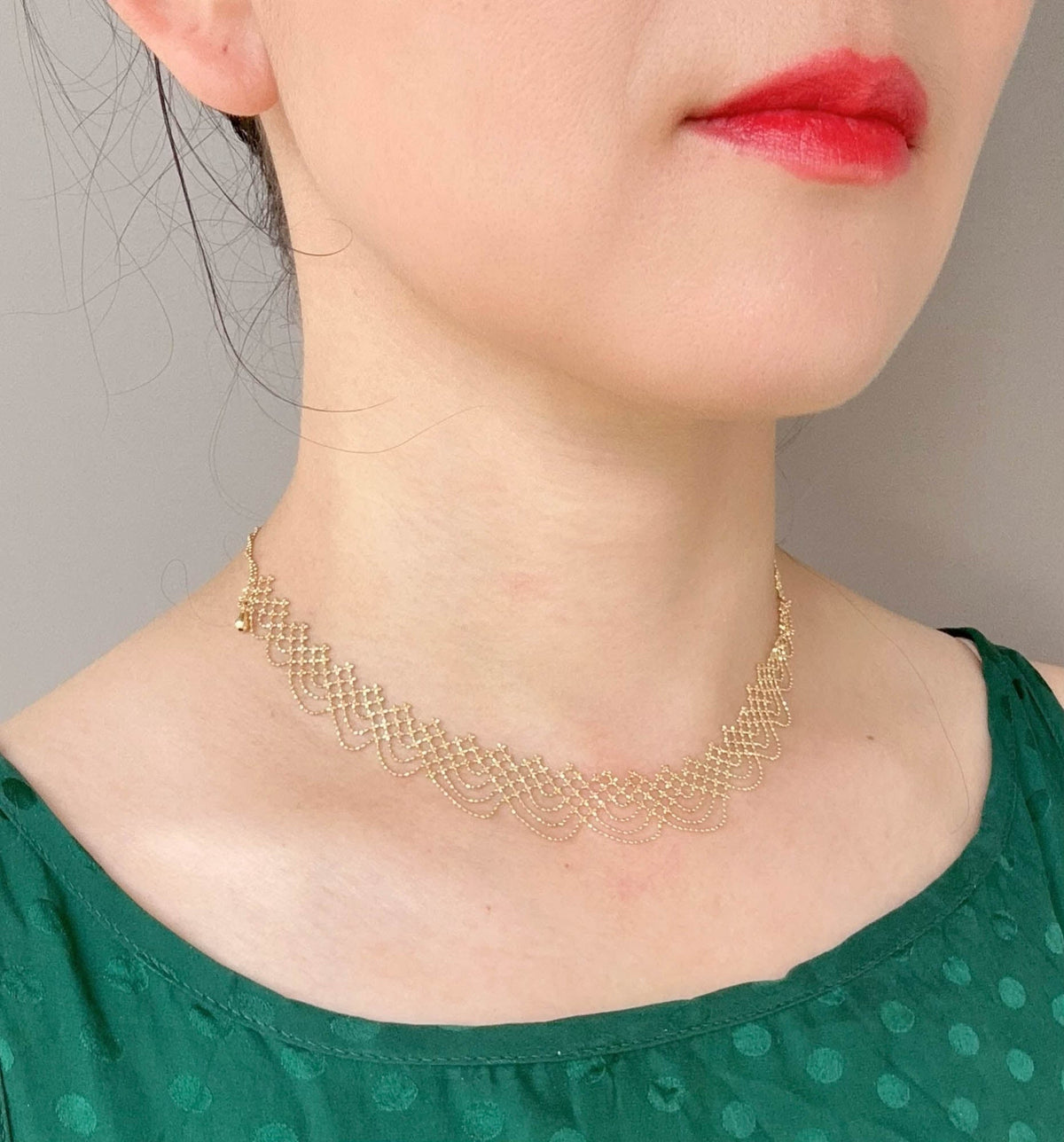 18K Gold Filigree Bead Lace Edge Necklace 5.3g R4577 Aurora Designer