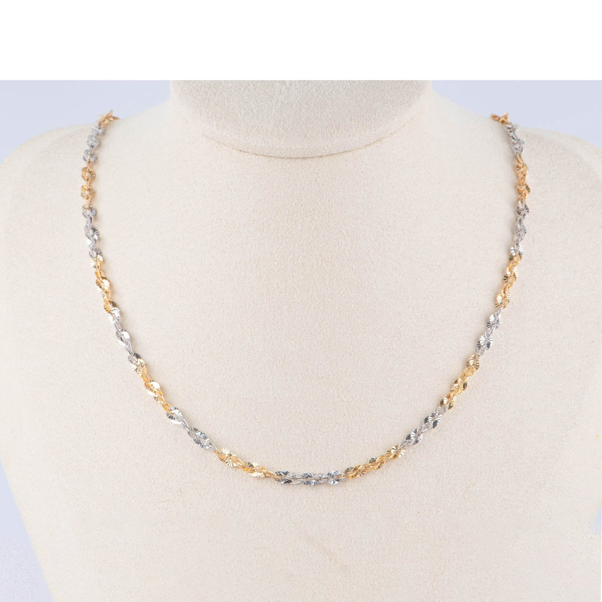 18K Gold Yellow and White Dual-Tone Sparkle Chain Necklace 5g 17.5" R4579 Aurora Designer