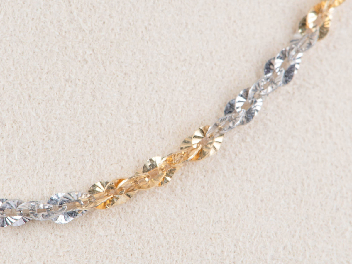 18K Gold Yellow and White Dual-Tone Sparkle Chain Necklace 5g 17.5" R4579 Aurora Designer