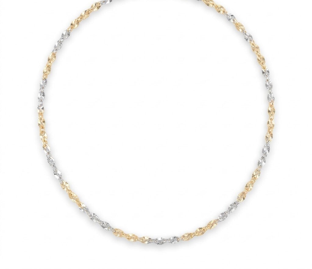 18K Gold Yellow and White Dual-Tone Sparkle Chain Necklace 5g 17.5" R4579 Aurora Designer