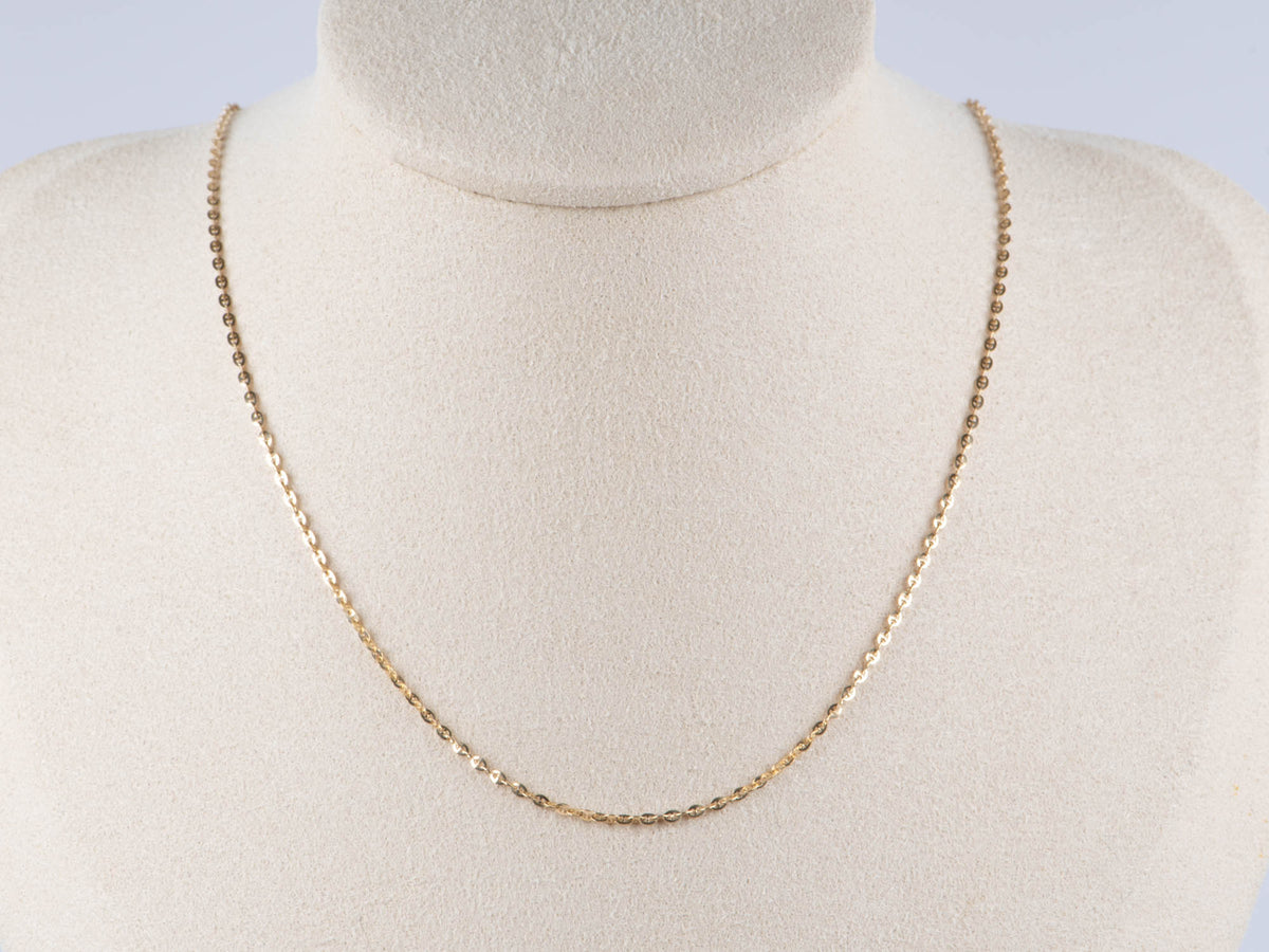 18K Gold Dainty Mariner Link Chain Necklace 18" Adjustable 1.4mm Wide R4580 Aurora Designer