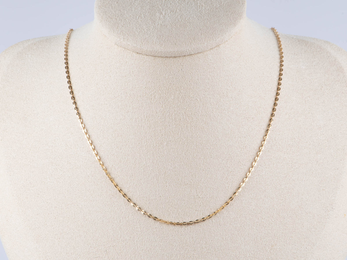 18K Gold Dainty Mariner Link Chain Necklace 18" Adjustable 1.4mm Wide R4580 Aurora Designer