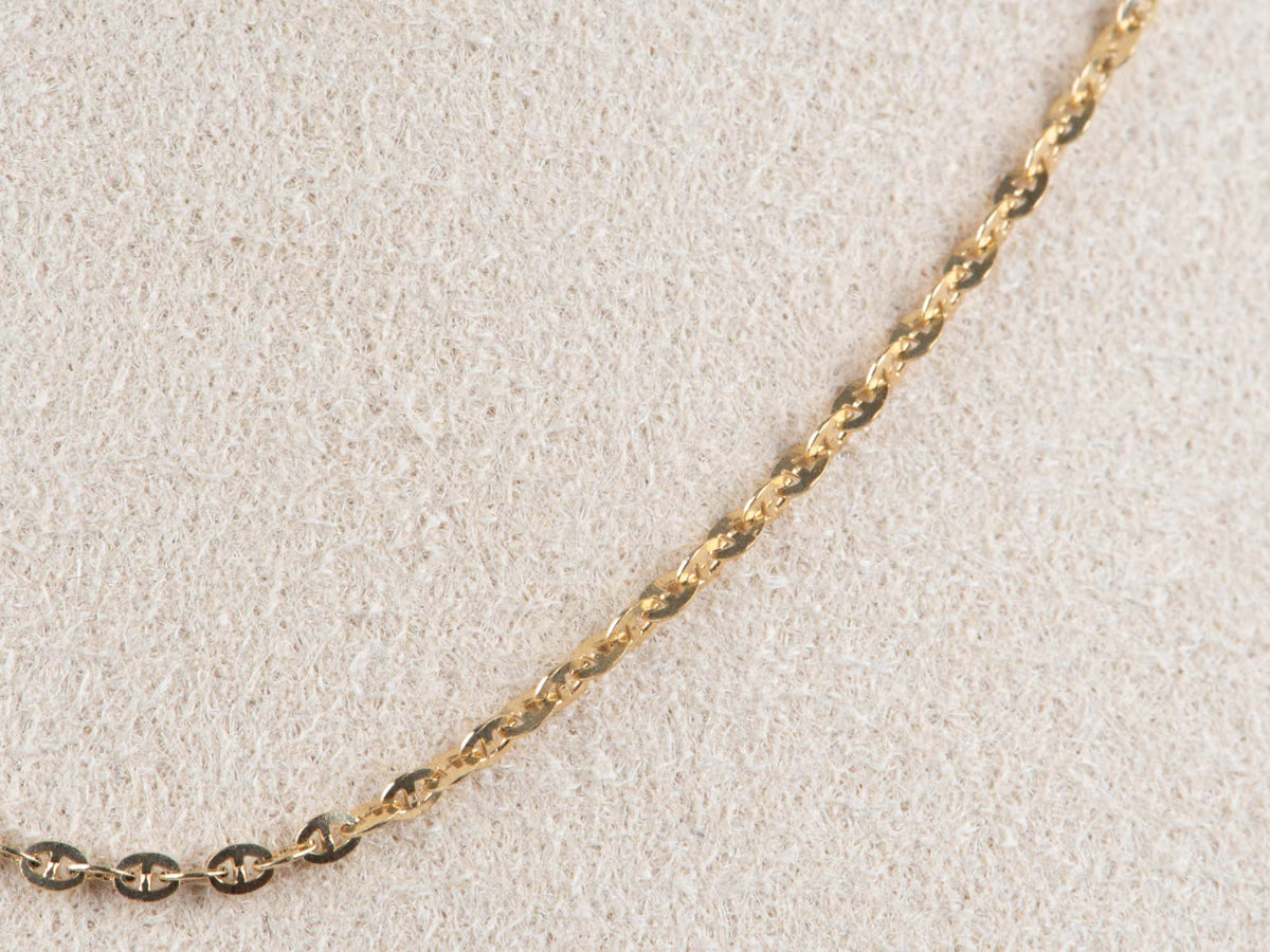18K Gold Dainty Mariner Link Chain Necklace 18" Adjustable 1.4mm Wide R4580 Aurora Designer