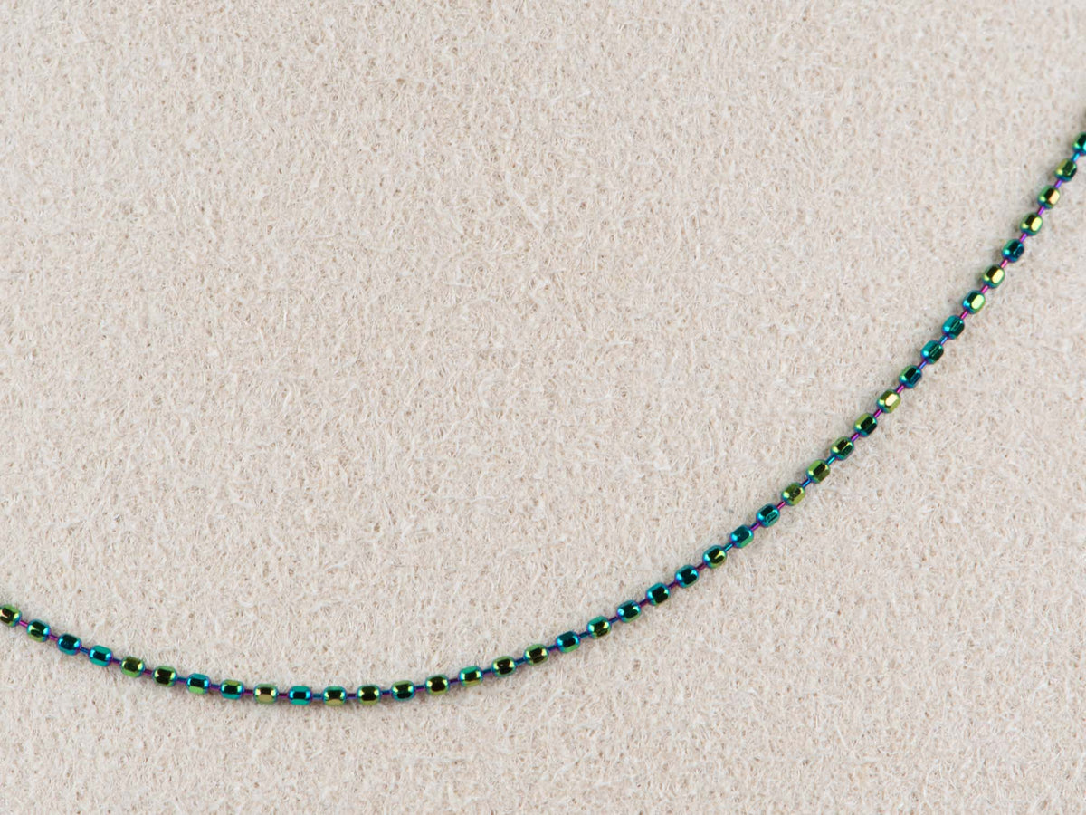 18K Gold Iridescent Color Adjustable Bead Chain Necklace 18" Needle End for Pendant Charm ~1.3g R4581 Aurora Designer