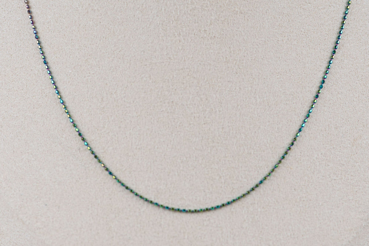 18K Gold Iridescent Color Adjustable Bead Chain Necklace 18" Needle End for Pendant Charm ~1.3g R4581 Aurora Designer