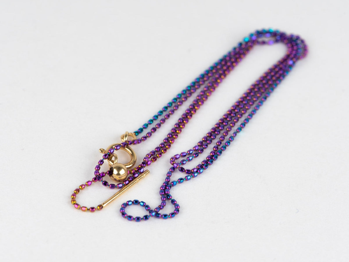 18K Gold Iridescent Color Adjustable Bead Chain Necklace 18" R4581 Aurora Designer