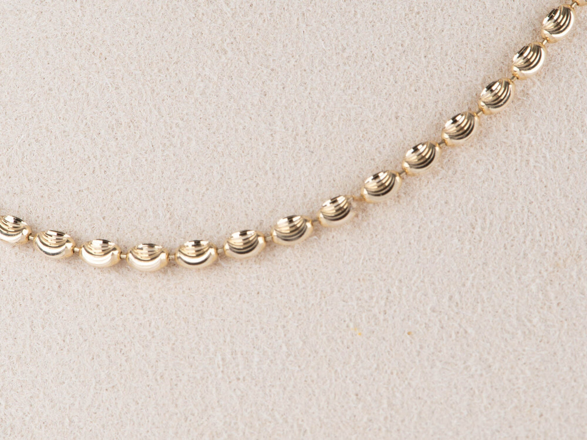 18K Gold Shiny Diamond Cut Moval Bead Necklace 9.77g 21.5" R4582 Aurora Designer