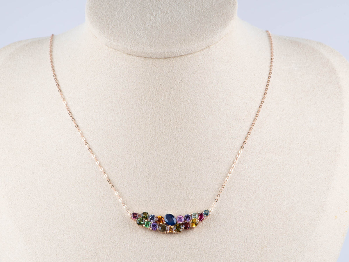 Fancy Sapphire Colorful Cluster Necklace 18K Rose Gold R4583 Aurora Designer