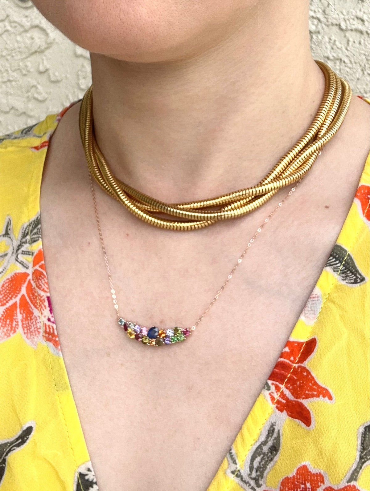 Fancy Sapphire Colorful Cluster Necklace 18K Rose Gold R4583 Aurora Designer