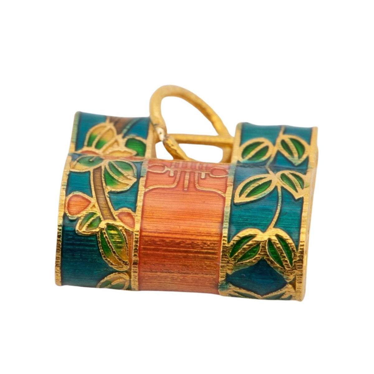 18K Gold Good &quot;Luck&quot; Lock Pendant Chinese Tradition Bright Enamel R4585 Aurora Designer