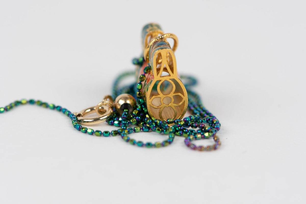 18K Gold Good &quot;Luck&quot; Lock Pendant Chinese Tradition Bright Enamel R4585 Aurora Designer