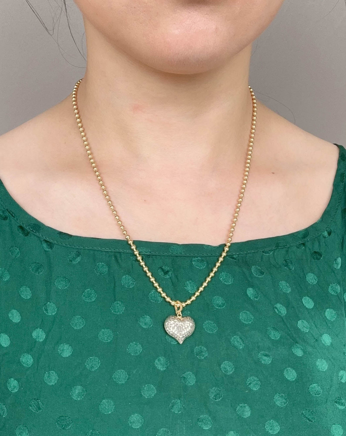 18K Gold Double-Sided Puffy Heart Pendant Yellow Side Brushed / White Side Diamond Cut R4586 Aurora Designer