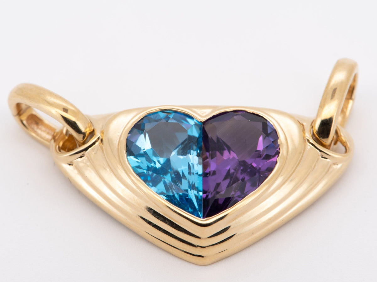 18K Gold Heart-Shaped Topaz Amethyst Pendant with Double Clasp R4587 Aurora Designer
