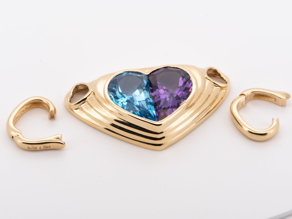 18K Gold Heart-Shaped Topaz Amethyst Pendant with Double Clasp R4587 Aurora Designer
