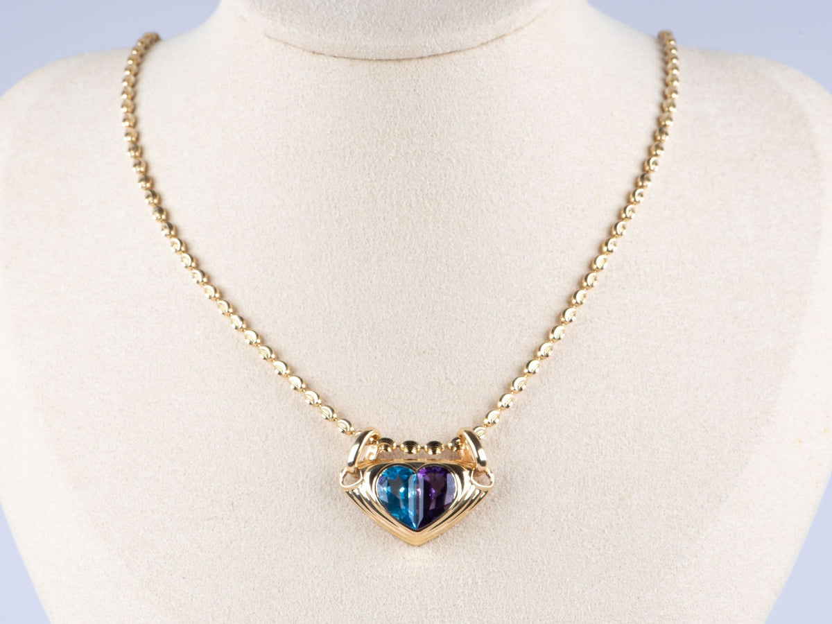 18K Gold Heart-Shaped Topaz Amethyst Pendant with Double Clasp R4587 Aurora Designer