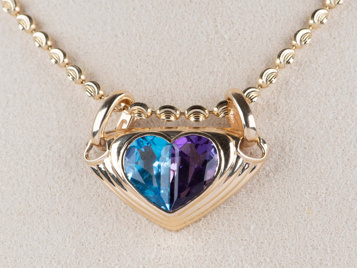 18K Gold Heart-Shaped Topaz Amethyst Pendant with Double Clasp R4587 Aurora Designer