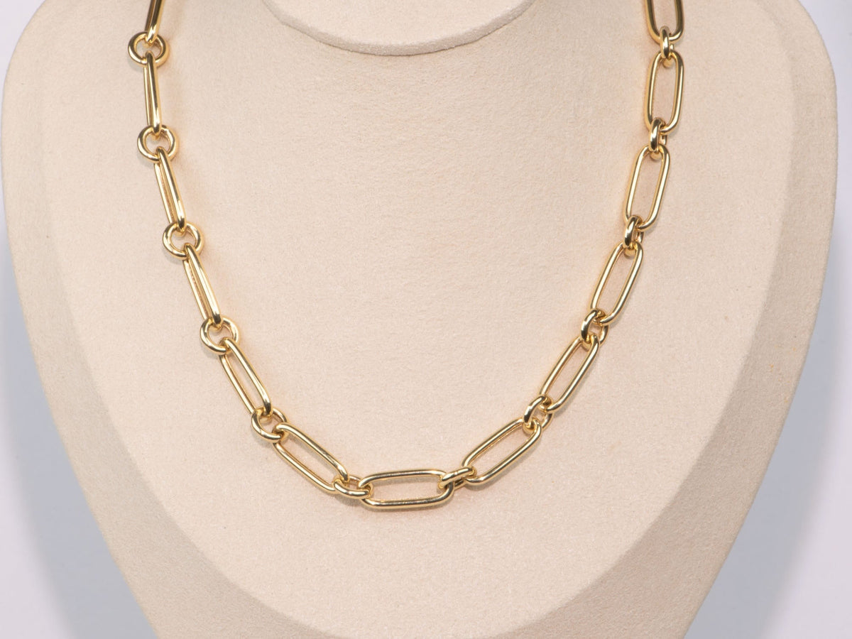 14K Gold Mixed Link Chain Necklace 18" 24" 1-Round Link R4588 Aurora Designer