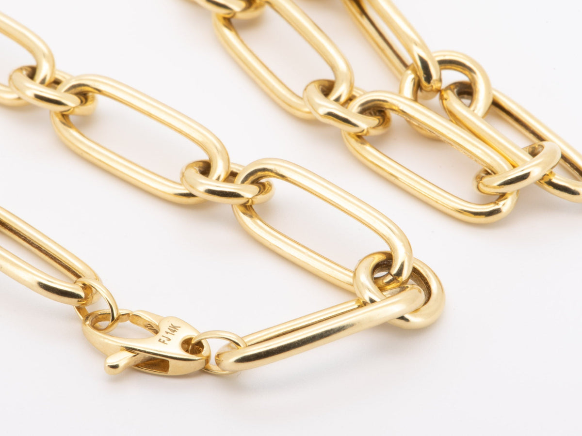 14K Gold Mixed Link Chain Necklace 18" 24" 1-Round Link R4588 Aurora Designer