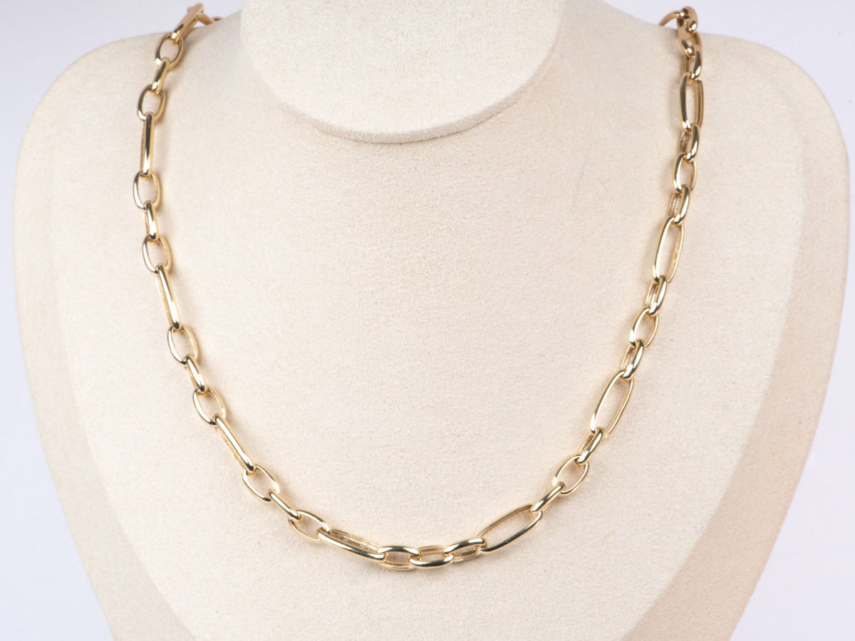 14K Gold Mixed Link Chain Necklace Trombone Oval Links 10.21g R4590 Aurora Designer