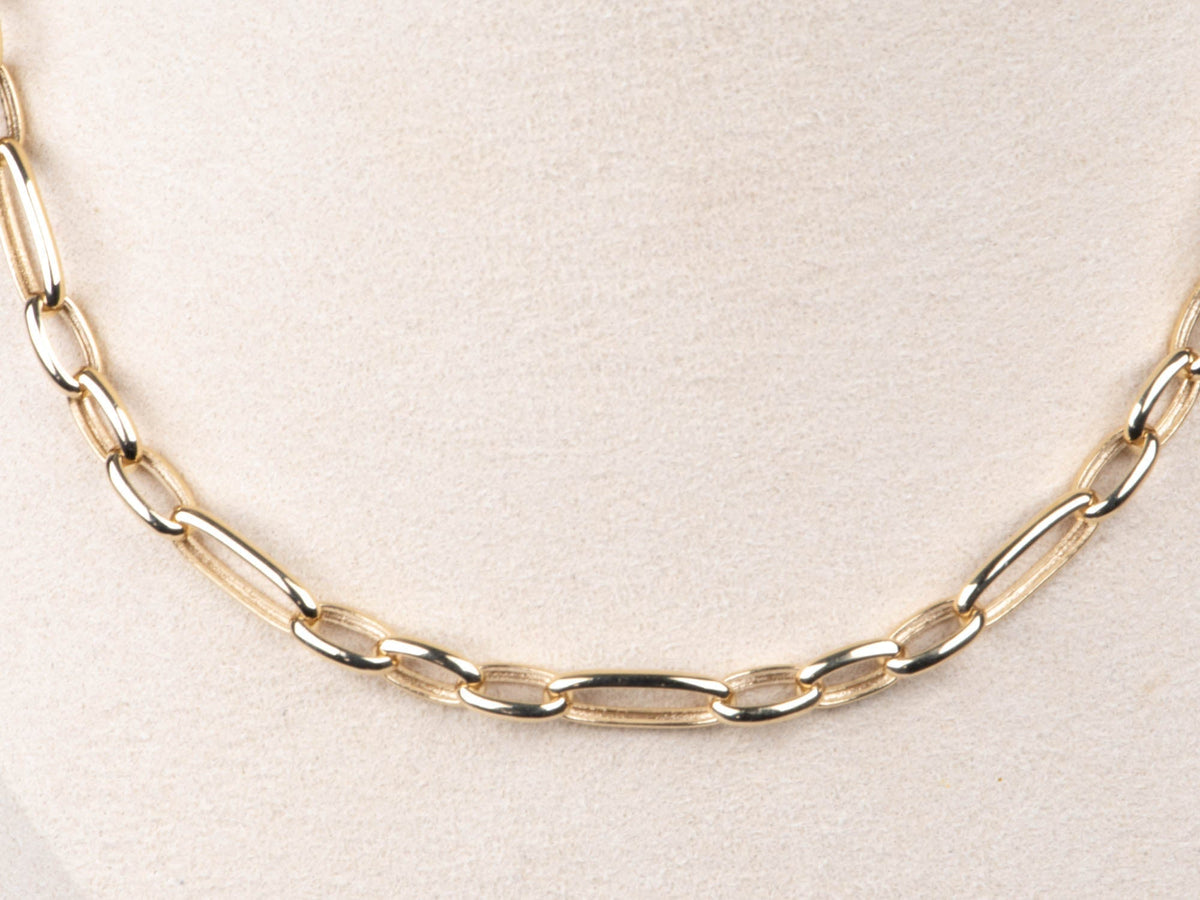 14K Gold Mixed Link Chain Necklace Trombone Oval Links 10.21g R4590 Aurora Designer