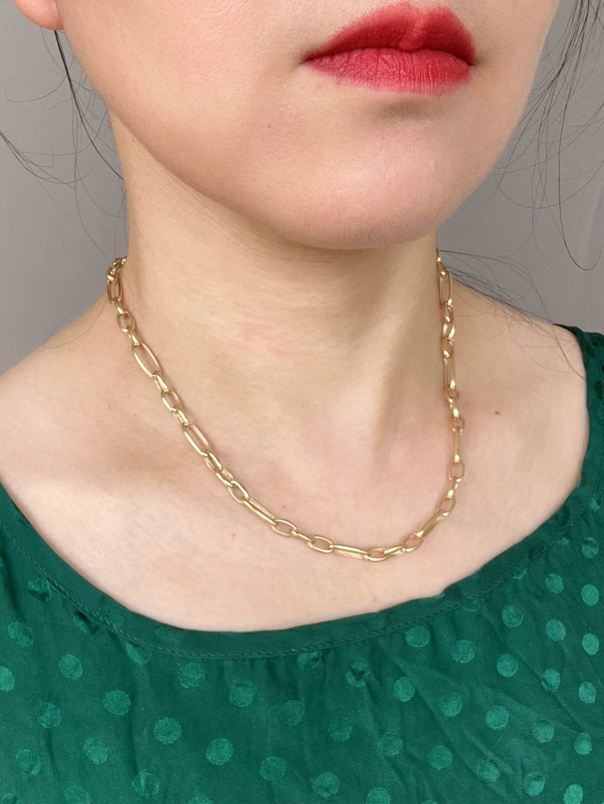 14K Gold Mixed Link Chain Necklace Trombone Oval Links 10.21g R4590 Aurora Designer