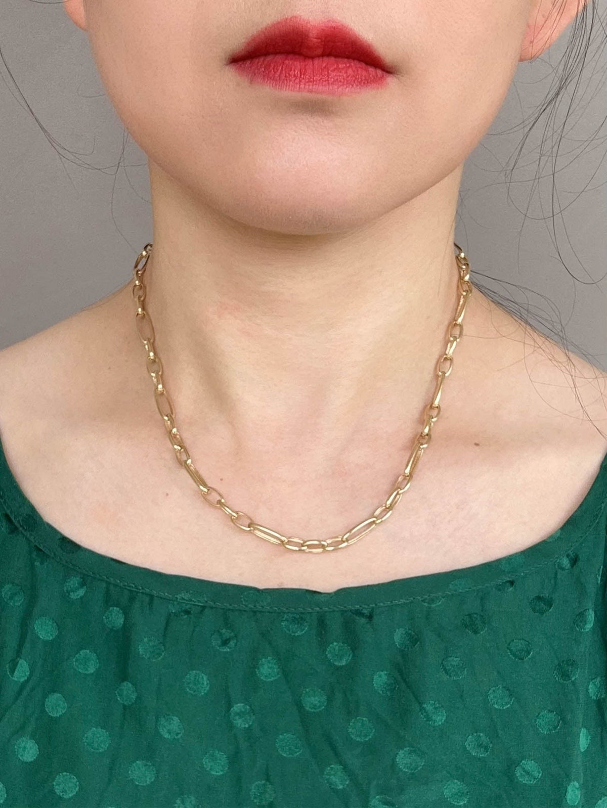 14K Gold Mixed Link Chain Necklace Trombone Oval Links 10.21g R4590 Aurora Designer