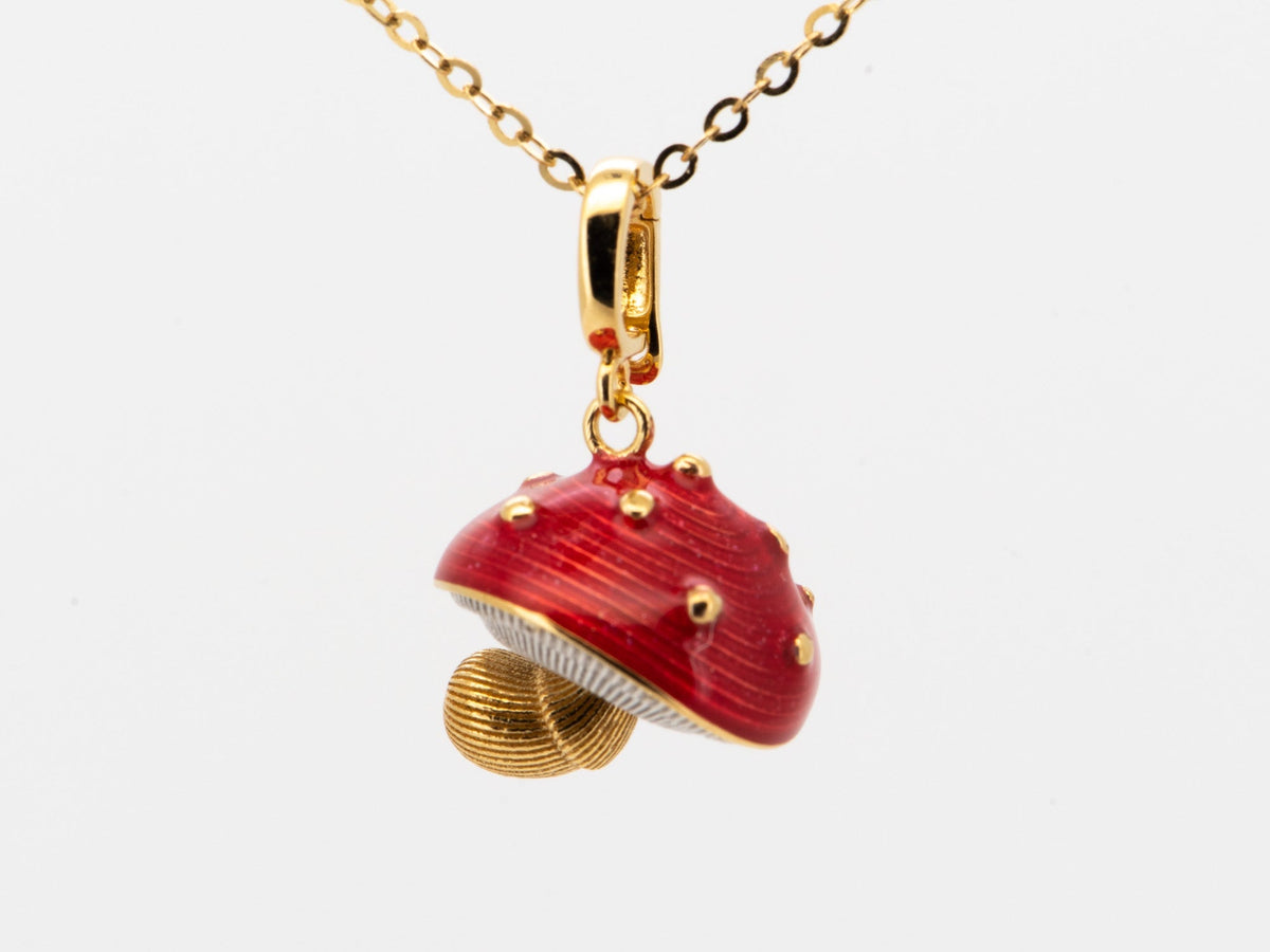 18K Gold Colorful Enamel Mushroom Pendant Clip-On Bail 2.9g R4591 Aurora Designer