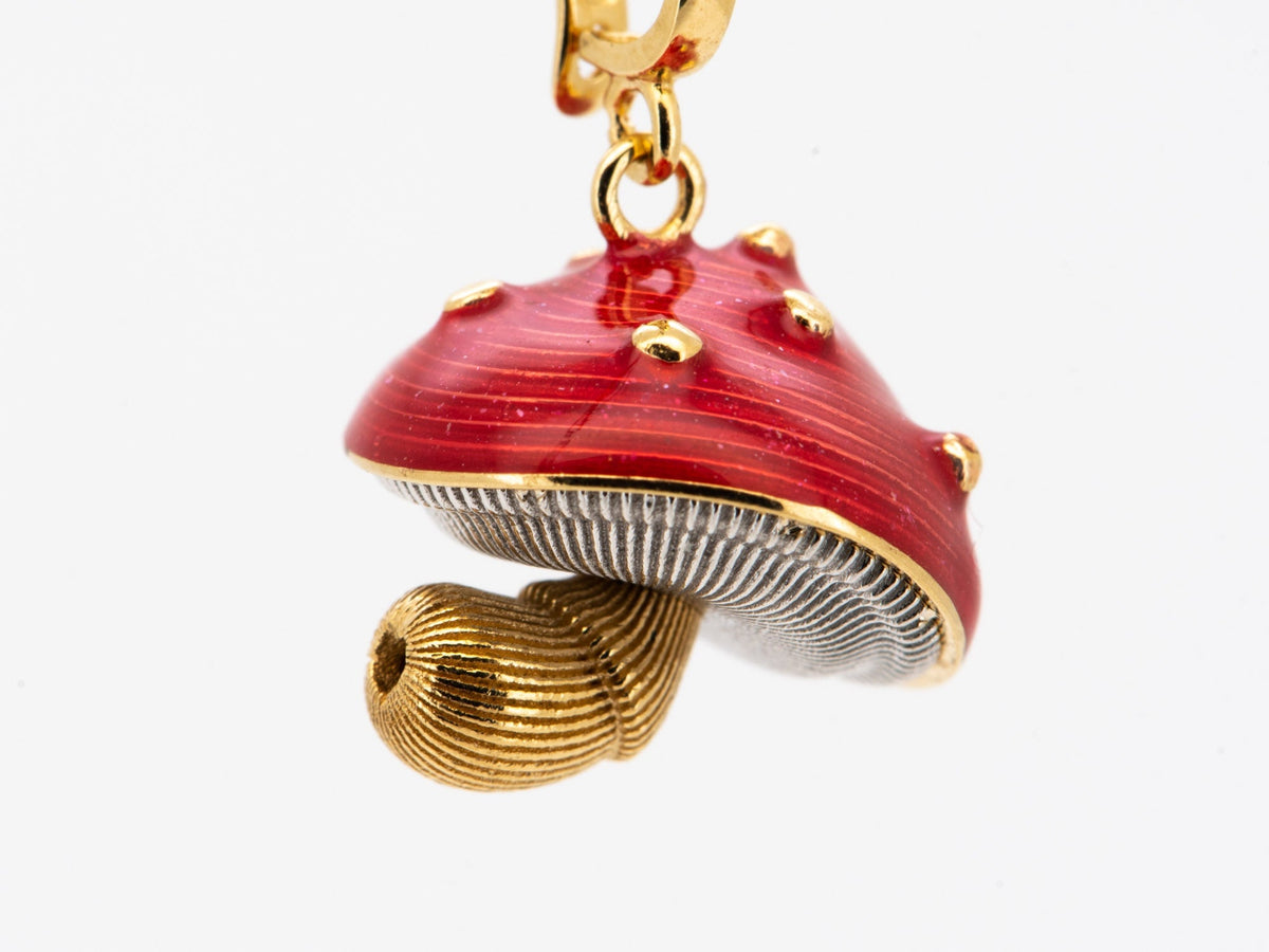 18K Gold Colorful Enamel Mushroom Pendant Clip-On Bail 2.9g R4591 Aurora Designer