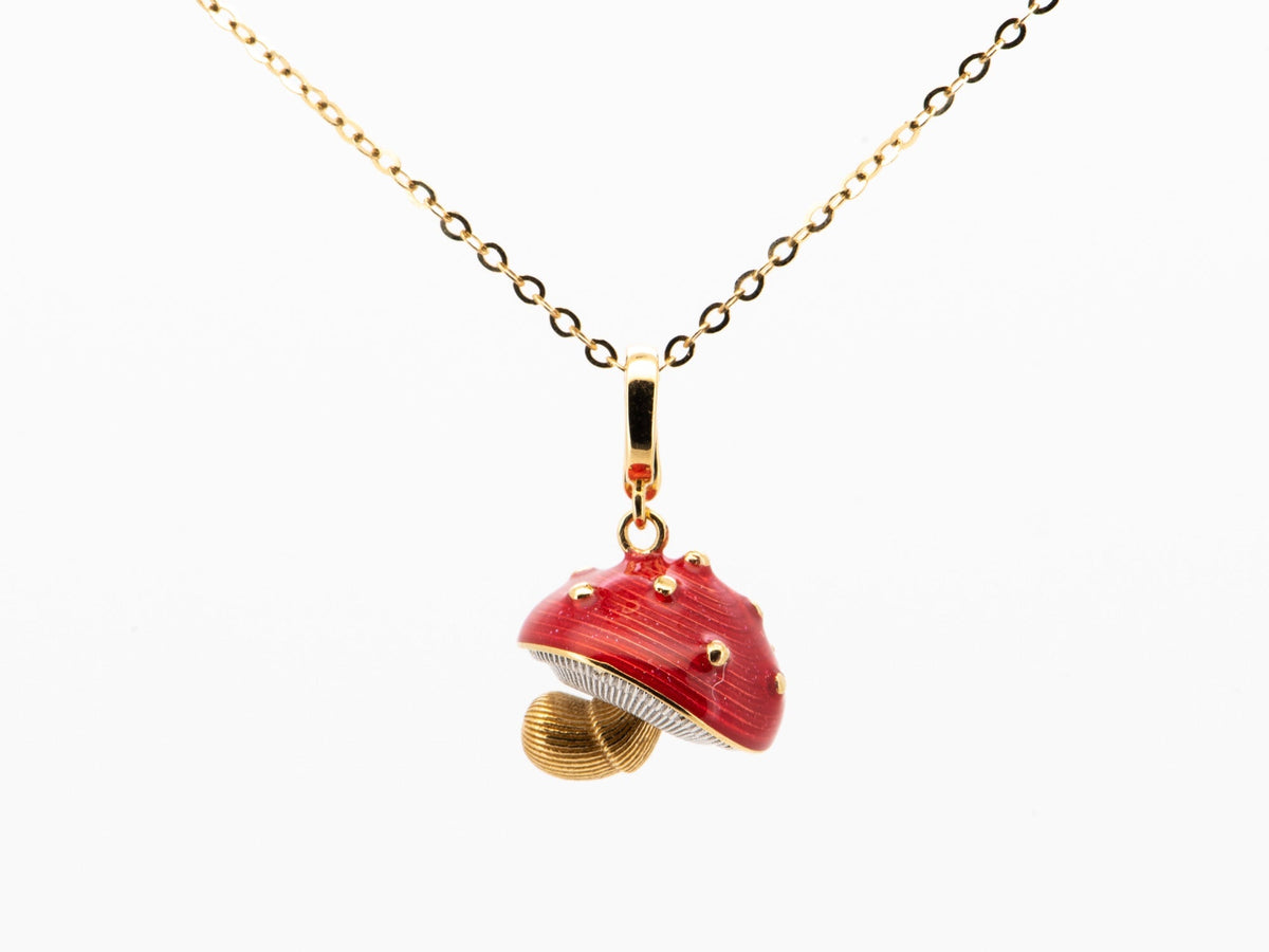 18K Gold Colorful Enamel Mushroom Pendant Clip-On Bail 2.9g R4591 Aurora Designer