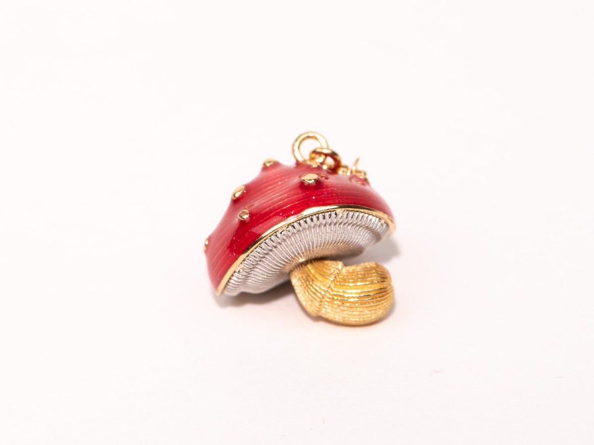 18K Gold Colorful Enamel Mushroom Pendant Clip-On Bail 2.9g R4591 Aurora Designer