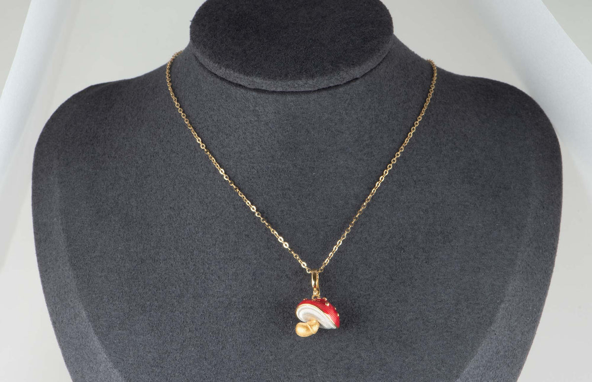 18K Gold Colorful Enamel Mushroom Pendant Clip-On Bail 2.9g R4591 Aurora Designer