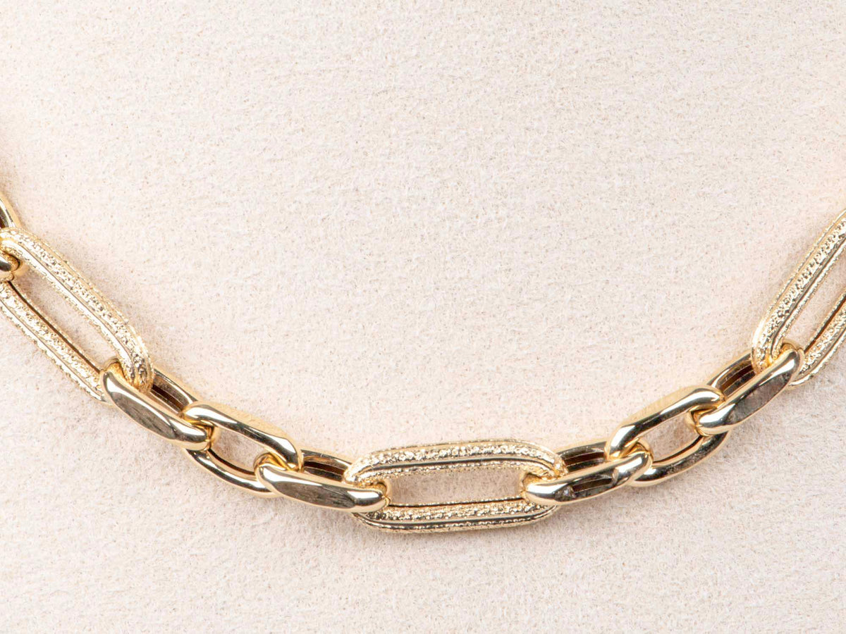 18K Gold Mixed Oval Links with Texture Chunky Necklace 18.5" 13g+ R4592 Aurora Designer