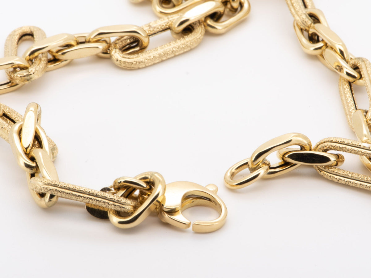 18K Gold Oval Links with Texture Chunky Necklace 18.5" 13g+ R4592 Aurora Designer