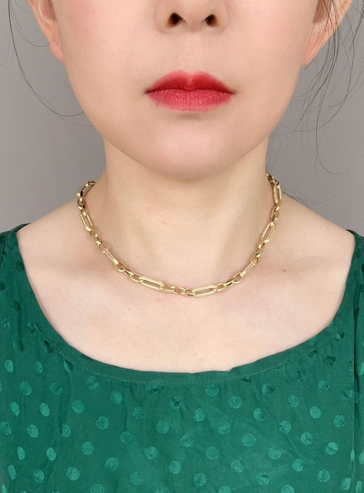 18K Gold Oval Links with Texture Chunky Necklace 18.5" 13g+ R4592 Aurora Designer