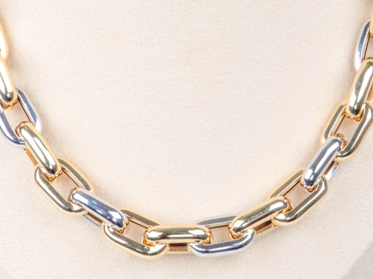 18K Gold Dual Color Chunky Link Necklace 18" 34g+ R4593 Aurora Designer