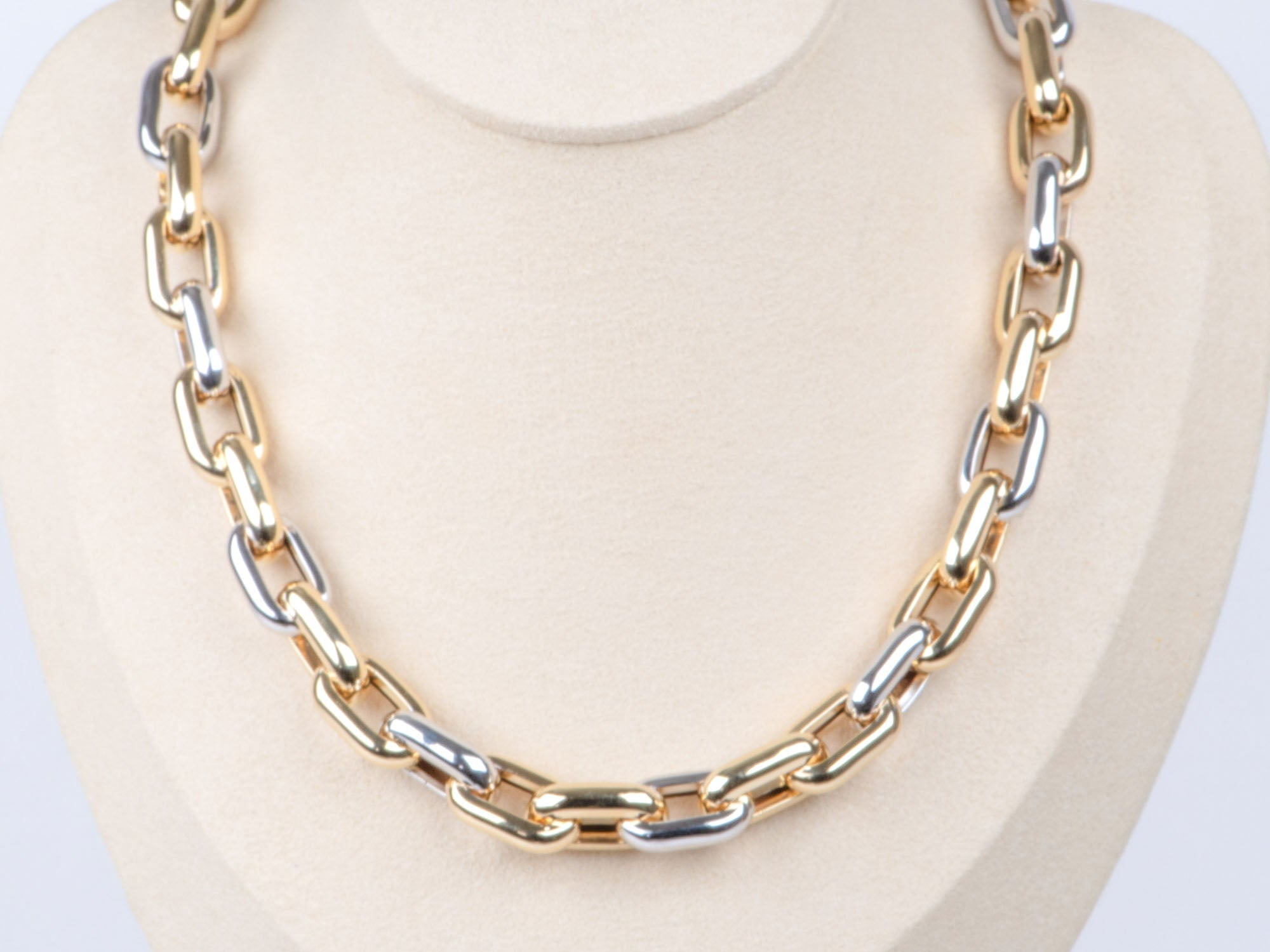 18K Gold Dual Color Chunky Link Necklace 18 18K Gold Dual Color Chunky Link Necklace 18