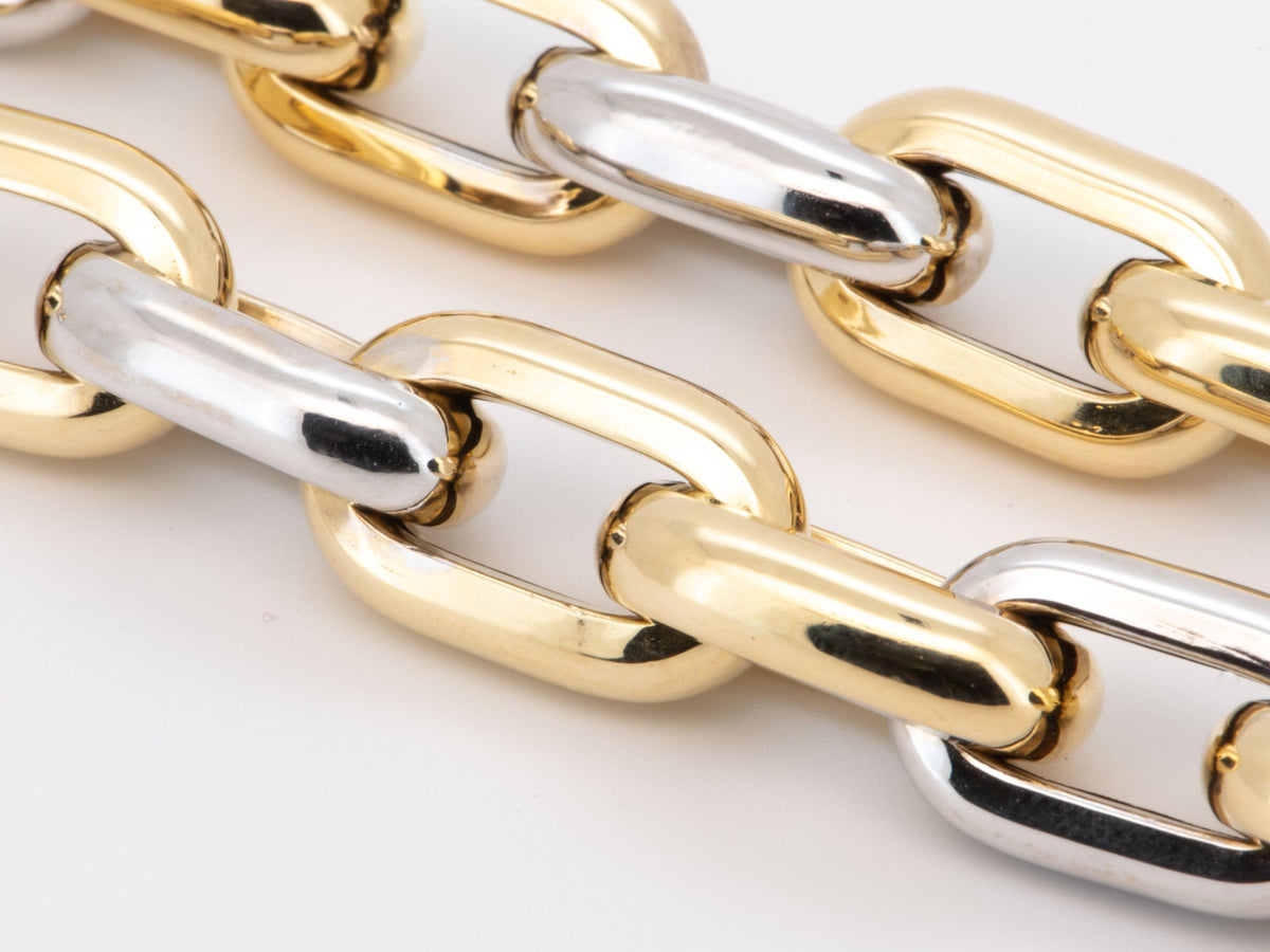 18K Gold Dual Color Chunky Link Necklace 18" 34g+ R4593 Aurora Designer