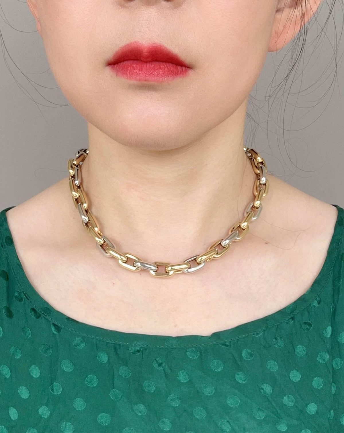 18K Gold Dual Color Chunky Link Necklace 18" 34g+ R4593 Aurora Designer