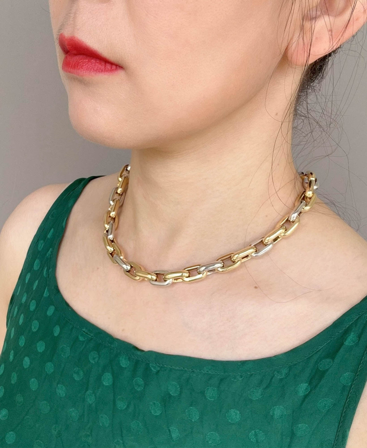 18K Gold Dual Color Chunky Link Necklace 18" 34g+ R4593 Aurora Designer