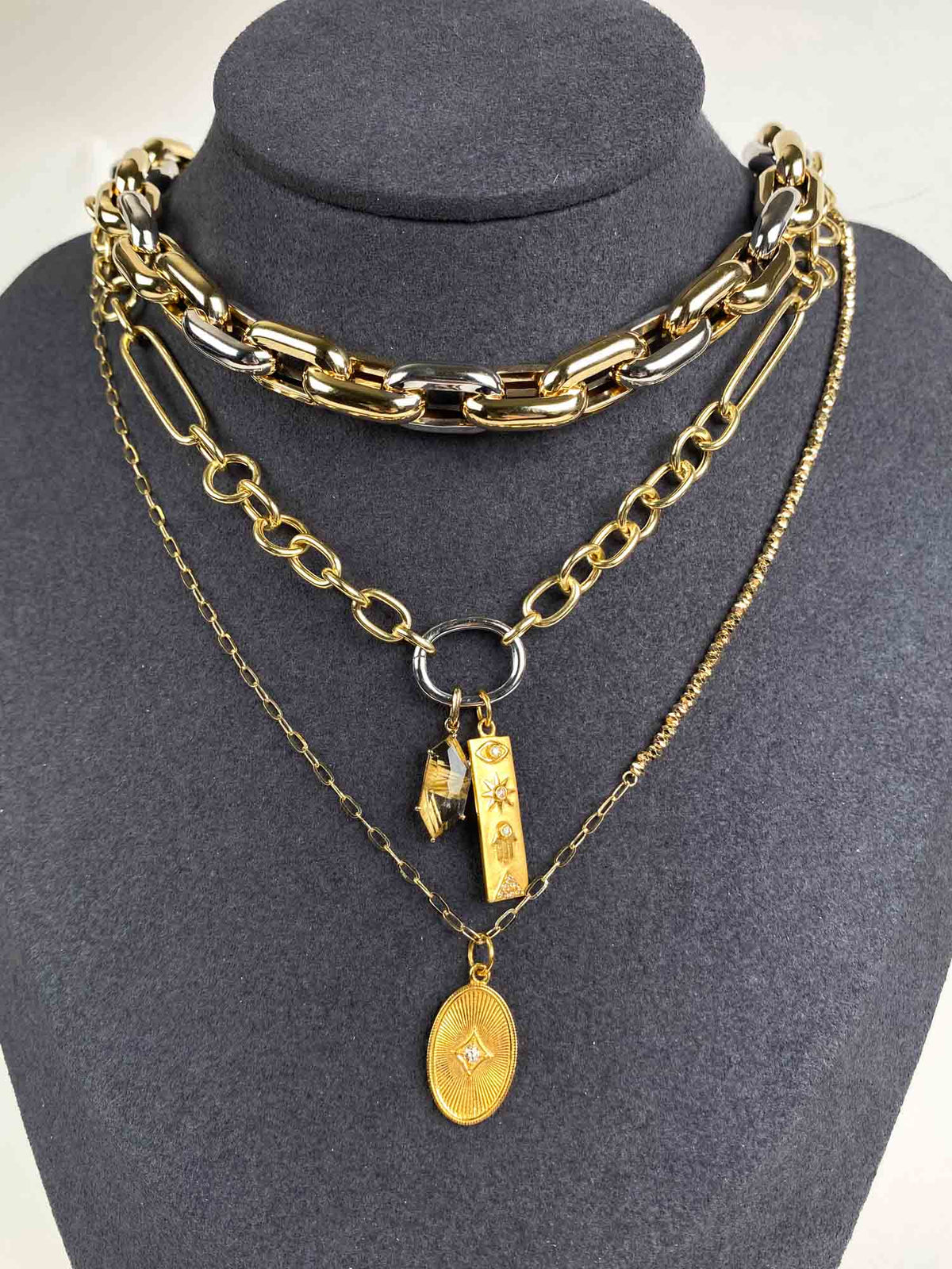 A+B Necklace Chain Half &amp; Half Paperclip and Sparkly Bead 18K Gold 3.8g R4381 Aurora Designer