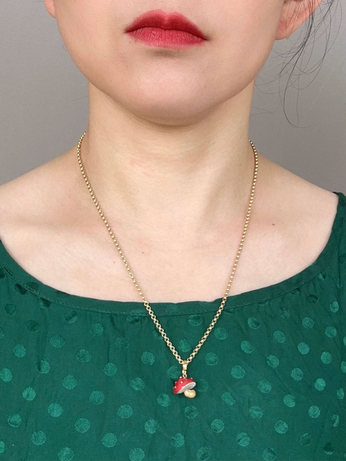 18K Gold Colorful Enamel Mushroom Pendant Clip-On Bail 2.9g R4591 Aurora Designer