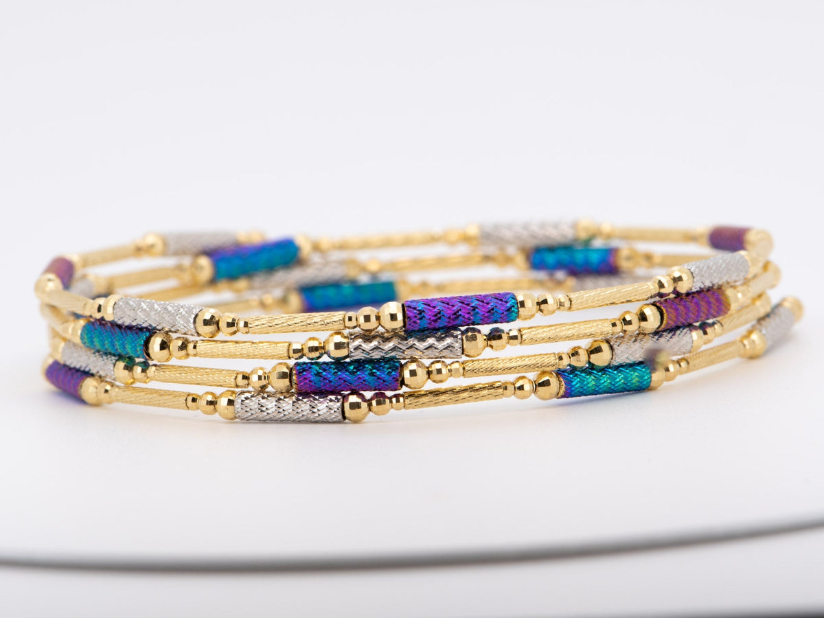 27.5" Multi-Color 18K Gold Magnetic Convertible Necklace Bracelet R4596 Aurora Designer