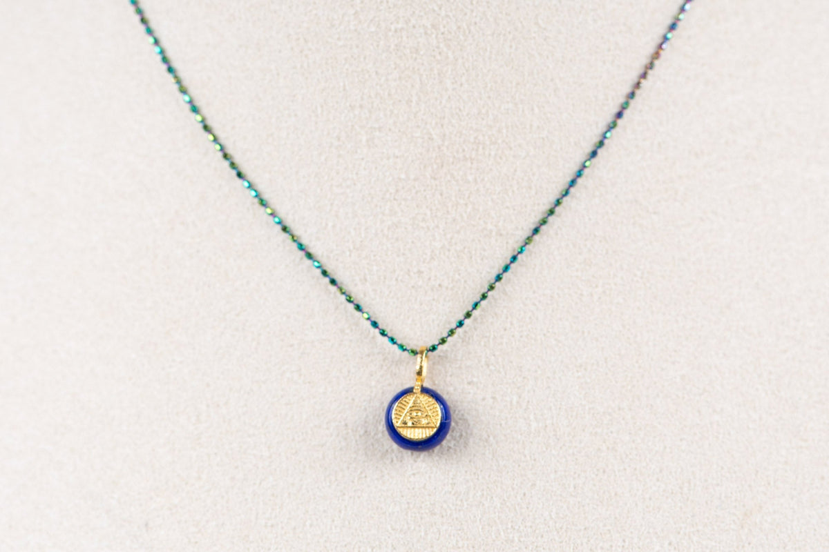 18K Gold Iridescent Color Adjustable Bead Chain Necklace 18" Needle End for Pendant Charm ~1.3g R4581 Aurora Designer