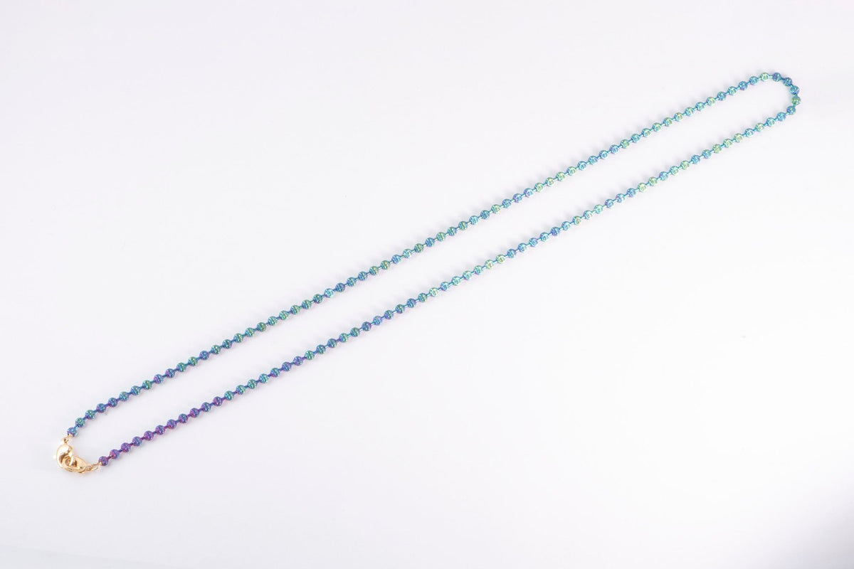 18K Gold Iridescent Rainbow Bead Necklace 6g+ 17.75" Double Clasp R4598 Aurora Designer