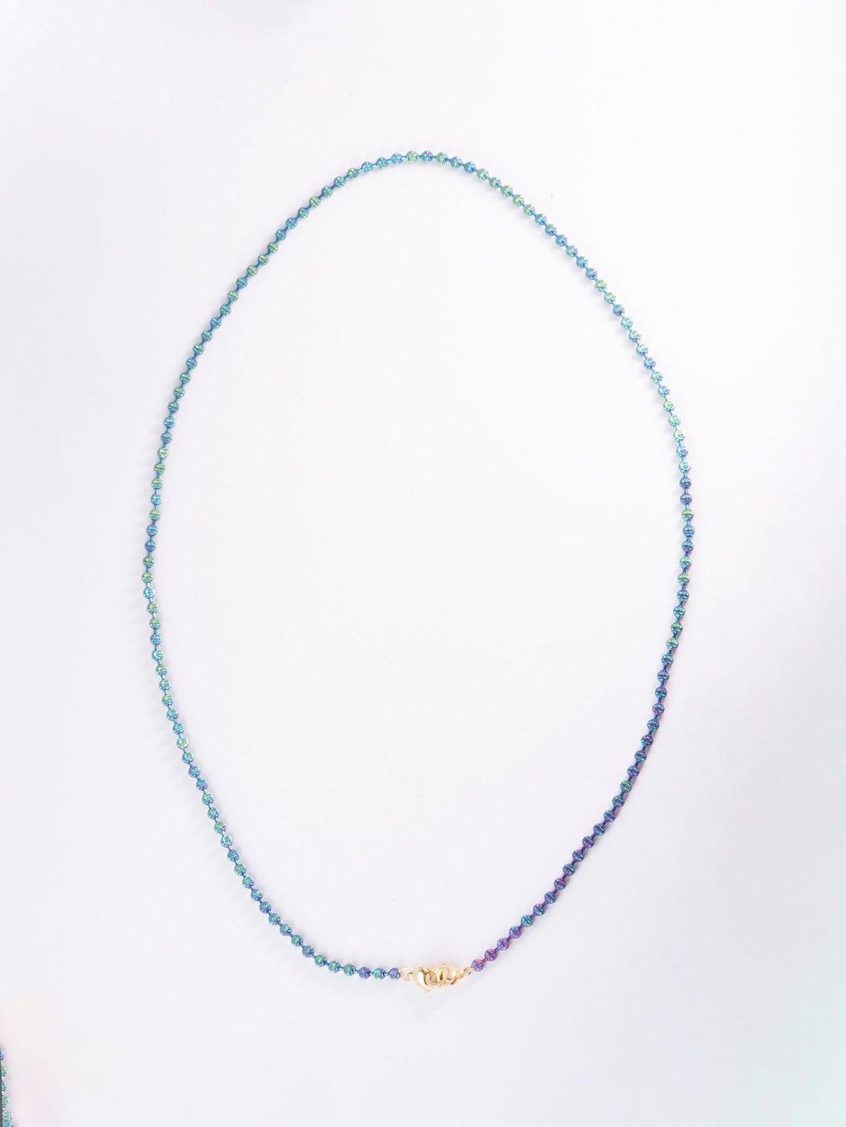 18K Gold Iridescent Rainbow Bead Necklace 6g+ 17.75" Double Clasp R4598 Aurora Designer