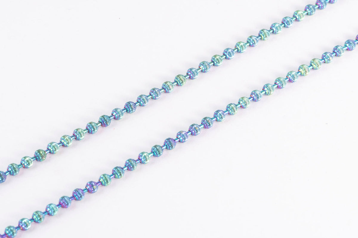 18K Gold Iridescent Rainbow Bead Necklace 6g+ 17.75" Double Clasp R4598 Aurora Designer
