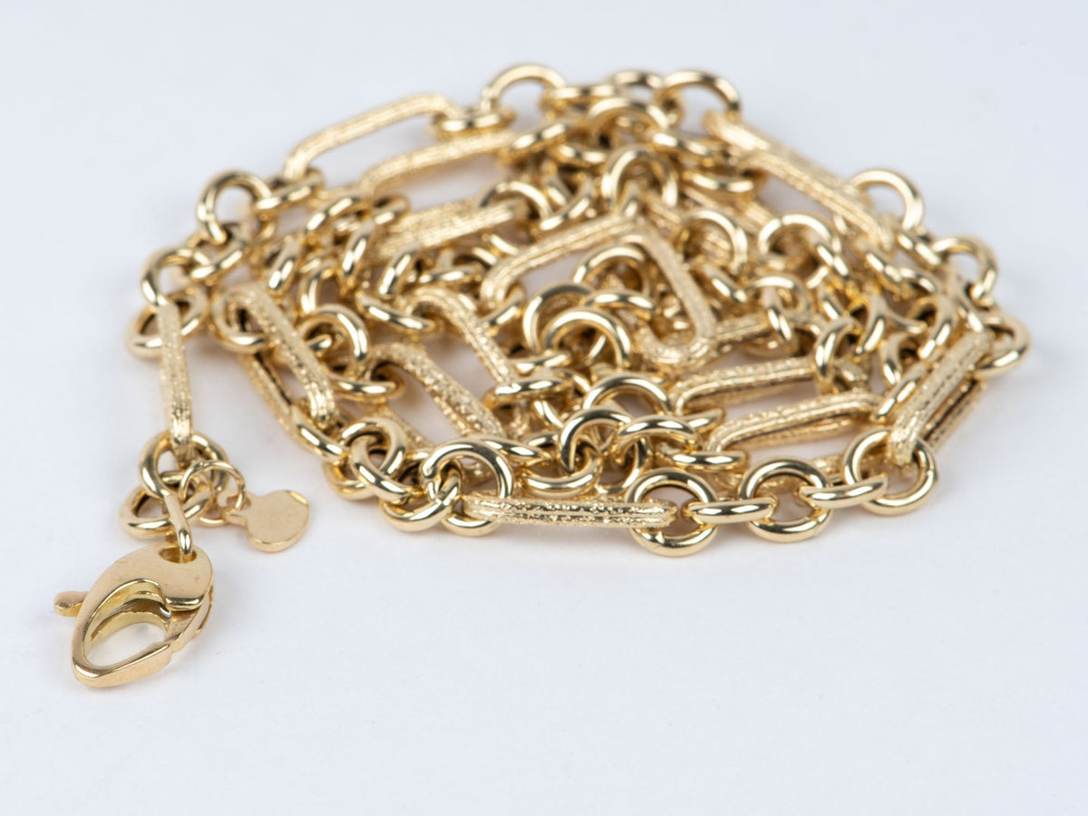 18K Gold Mixed Link Necklace 18" 6g+ Textured Trombone and Circle Links R4600 Aurora Designer