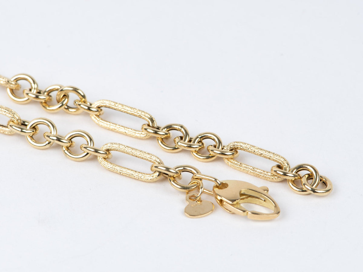 18K Gold Mixed Link Necklace 18" 6g+ Textured Trombone and Circle Links R4600 Aurora Designer